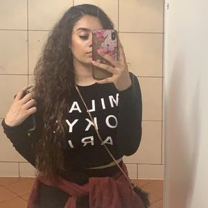 Milan Tokyo Paris Long Sleeve Black Crop Top